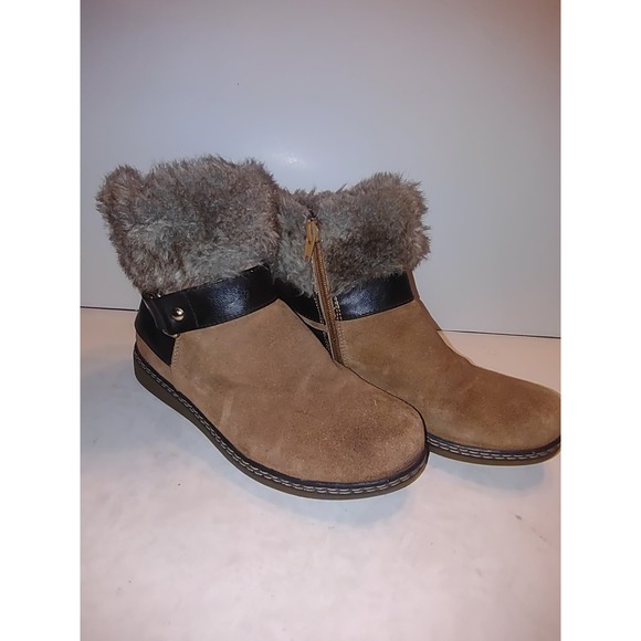 Spring Step Shoes - Spring Step Women's Suede Leather Ankle Boots Size 6.5-7 (37) Faux Fur Collar
